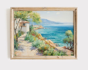 Mediterranean Coast Painting: Italian Landscape Art Print (Digital Download)