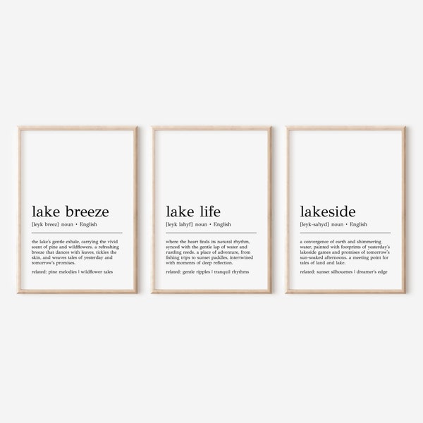 Lake House Prints | Set of 3 Prints | Lake House Decor | Lake House Gifts | Lake House Wall Art | Definition Prints | Gift for Lake House