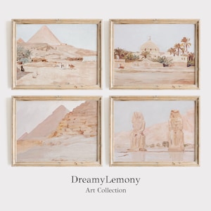 Conjunto de 4 impresiones artísticas de Egipto / Pinturas del Antiguo Egipto / Arte piramidal / Decoración egipcia / Impresión digital / Decoración bohemia / Galería de pared