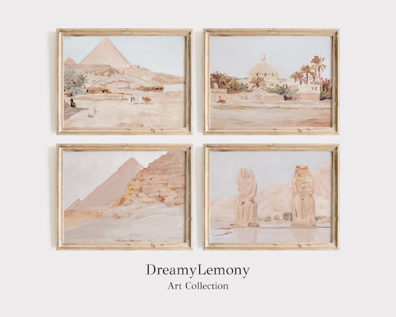Ancient Egypt Art Print Set of 4: Pyramid & Landscape Prints (Digital Print)