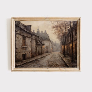 French Village Painting: Antique Provincial Town Art (Digital Print)