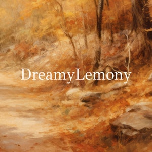 May include: A painting of a forest path in autumn with golden leaves and a dreamy, hazy atmosphere.