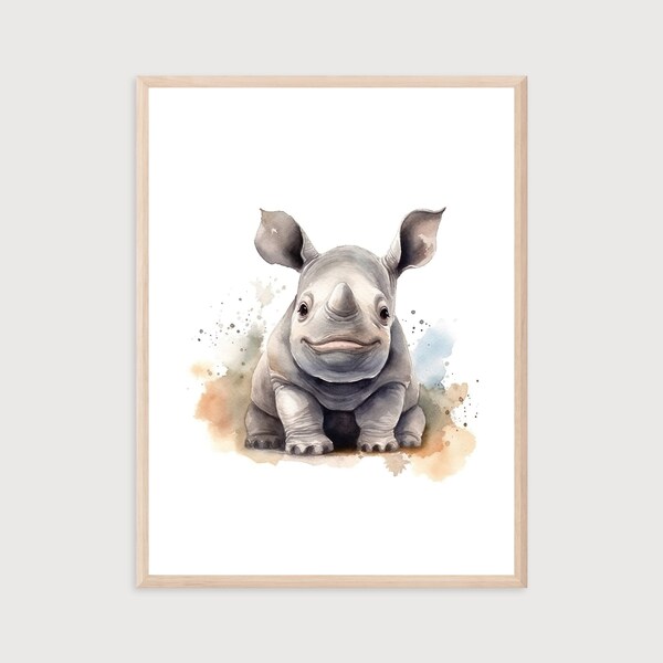 Baby Rhino Digital Print | Watercolor Rhino Print | Animal Watercolor Art | Nursery Decor | Nursery Wall Art | Kids Room Wall Decor