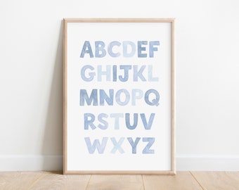 Baby Blue Alphabet Nursery Print: Educational ABC Poster (Digital Download)