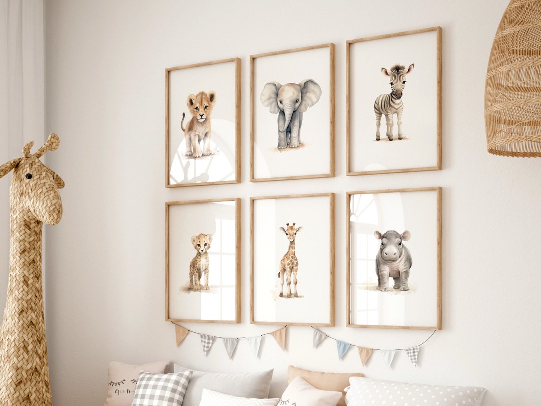 Safari Animal Nursery Prints: Set of 6, Lion, Elephant (digital ...