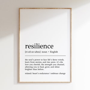 Impresión de definición de resiliencia / Arte mural de resiliencia / Póster motivacional / Decoración de pared para oficina / Impresión motivacional / Impresión digital