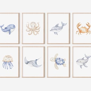 Ocean Animal Nursery Prints: Sea Creatures Art Set (Digital Download)