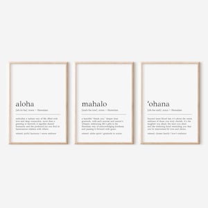 Hawaiian Definition Prints: Aloha, Mahalo, Ohana (Set of 3) (Digital Print)