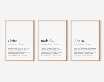 Hawaiian Wall Art | Set of 3 Prints | Aloha | Mahalo | Ohana | Hawaiian Posters | Hawaiian Wall Decor | Definition Prints | Digital Print