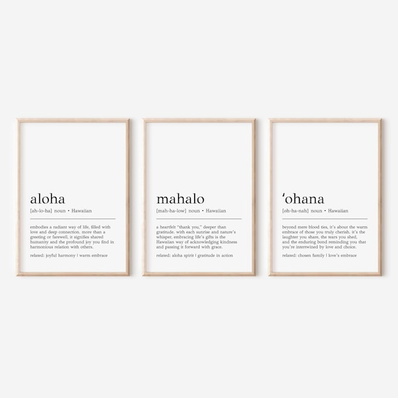 Hawaiian Definition Prints: Aloha, Mahalo, Ohana (set of 3