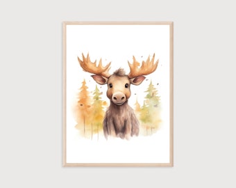 Baby Moose Print: Woodland Nursery Wall Art (Digital Download)