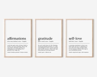 Self Love Definition Prints: Affirmation, Gratitude Art (Set of 3) (Digital Print)