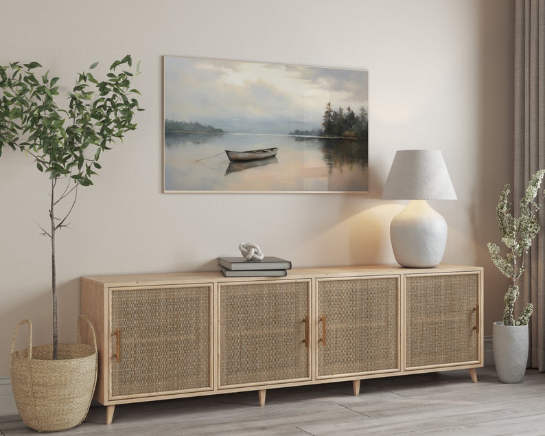 Lake Landscape Frame TV Art: Serene Boat Scene (Digital Download) image 2