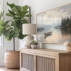 Lake Landscape Frame TV Art: Serene Boat Scene (Digital Download) image 3