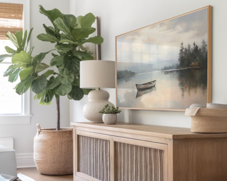 Lake Landscape Frame TV Art: Serene Boat Scene (Digital Download) image 3