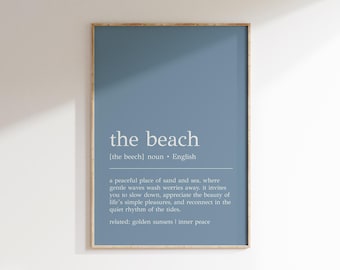 Impresión artística "Definición de playa": Decoración de pared costera azul (descarga digital)
