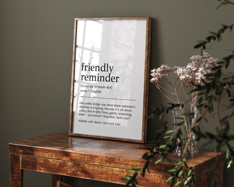 Friendly Reminder Definition Print: Funny Office Wall Art (digital ...