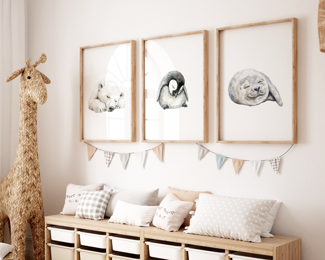 Sleeping Arctic Animal Prints | Set of 3 Prints | Arctic Nursery Theme ...