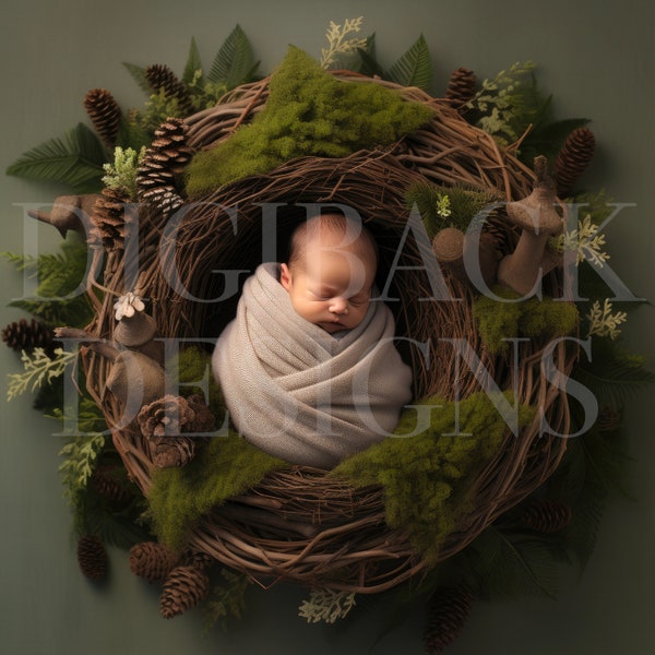 Bird Nest Digital Backdrop For Baby Photography, Baby Backdrop For Photo Editing, Digital Background For Newborn Baby Props Overlays