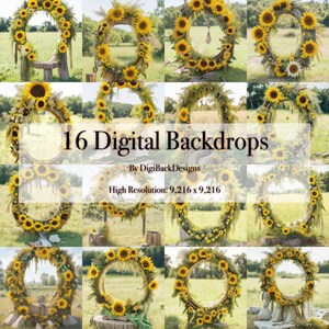 Sunflower Digital Backdrop, Floral Ring Backdrops, Maternity Overlays for Photoshop, Maternity Floral Ring