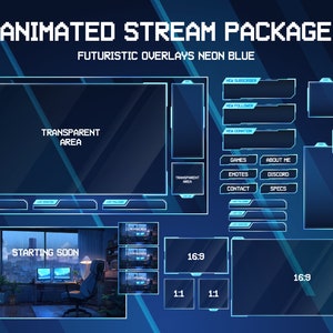 アニメーション Lofi Twitch オーバーレイ ストリーム パッケージ ゲーム ルーム | クールなネオン | Twitch オーバーレイ ブルー | アニメーション 背景 | ミニマル | Vtuber