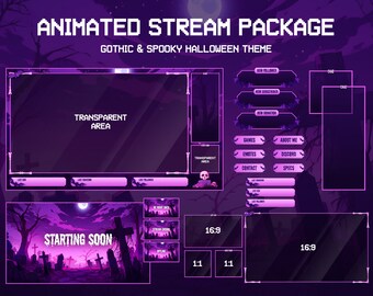 Animated Halloween Twitch Overlay Stream Package | Gothic Spooky | Twitch Overlay Purple | Animated Background | Minimalistic | Vtuber