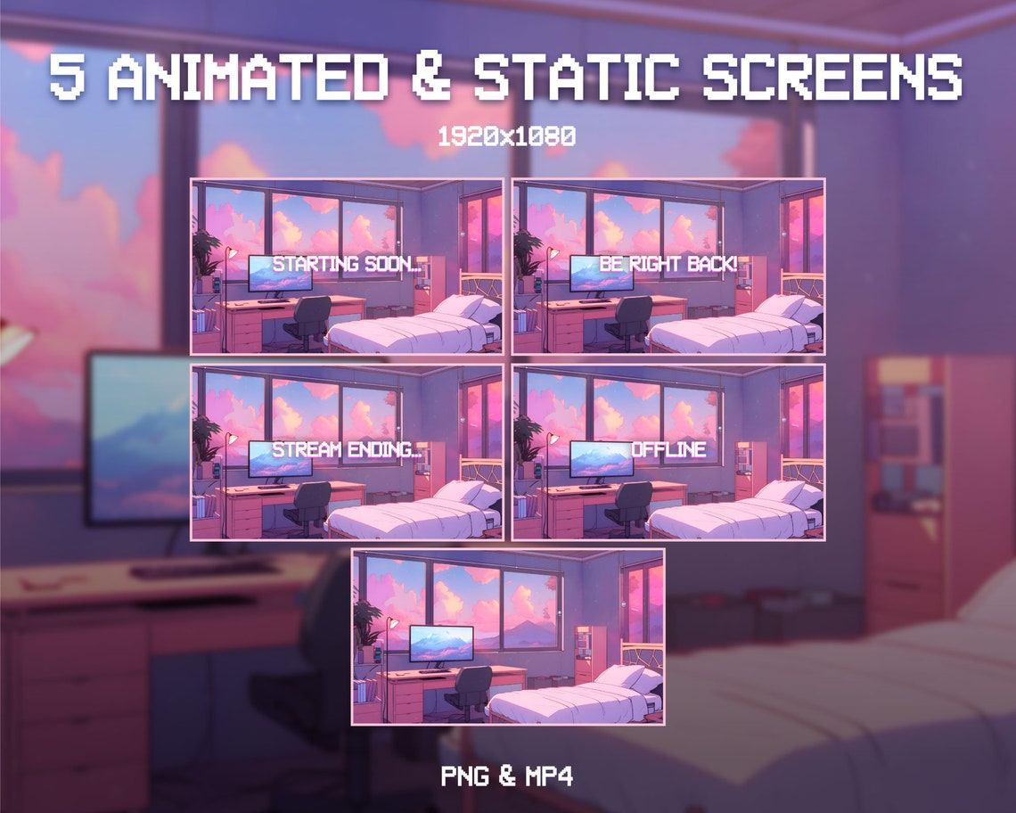 Animated Lofi Twitch Stream Screens | Twitch Overlay Pink | Lofi ...