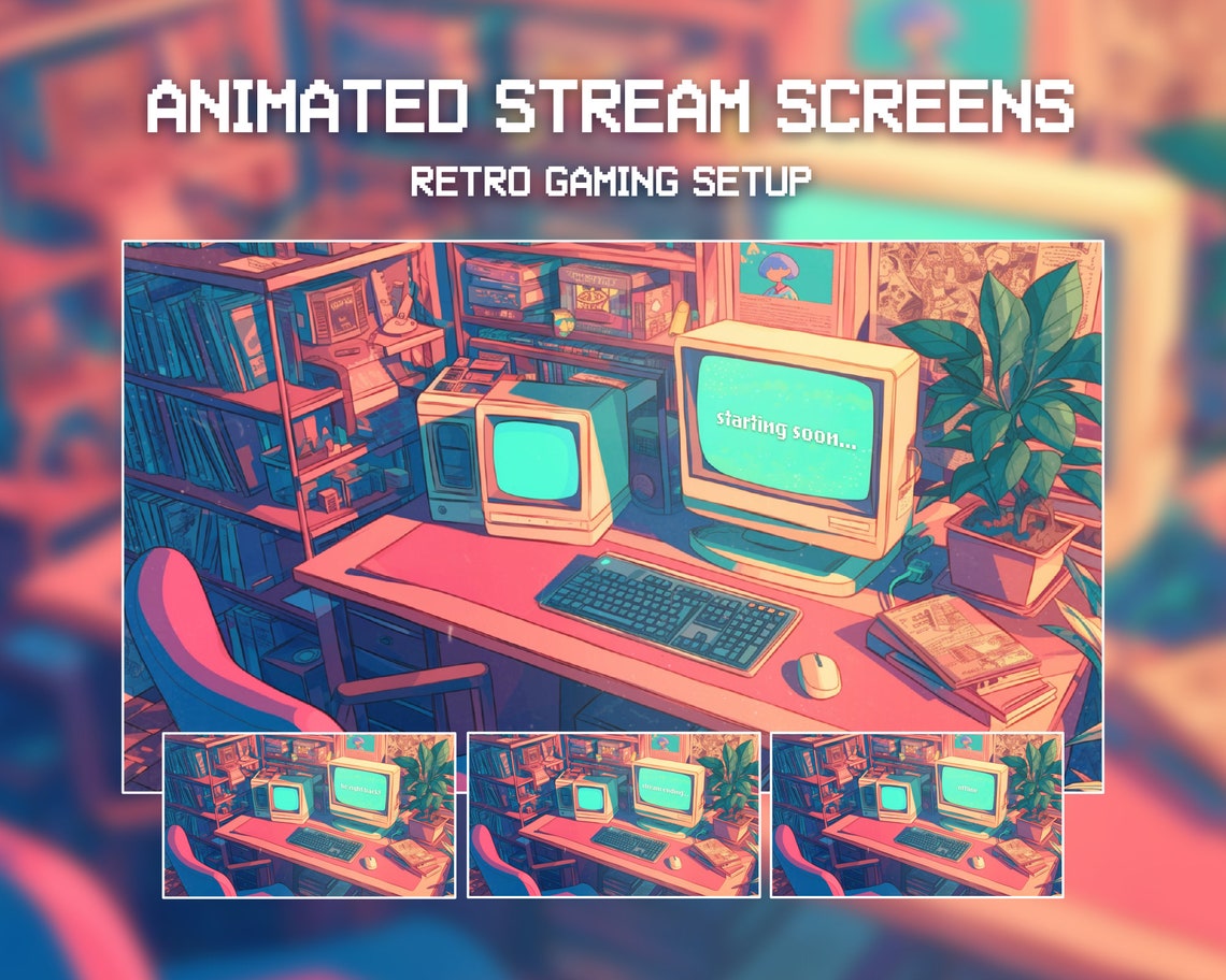 Animated Lofi Twitch Stream Screens | Retro Gaming Setup | Pink Overlay ...
