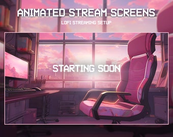 Animated Lofi Twitch Stream Screens | Twitch Overlay Pink | Lofi Streaming Setup | Game Room | Animated Background | Vtuber