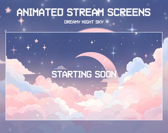 Animated Cozy Twitch Stream Screens | Dreamy Night Sky | Twitch Overlay Pink | Animated Background | Vtuber
