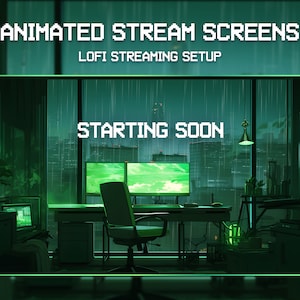 Geanimeerde Lofi Twitch Stream-schermen | Lofi-streaming instellen | Twitch-overlay groen | Speelkamer | Geanimeerde achtergrond | Vtuber