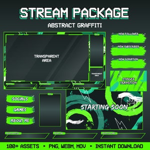 Animated Twitch Overlay Stream Package | Twitch Overlay Neon | Twitch Overlay Green | Abstract Graffiti | Animated Background | Vtuber