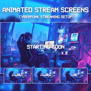 Animated Lofi Twitch Stream Screens | Lofi Streaming Setup | Cyberpunk | Cozy Game Room | Animated Background | Starting Soon BRB | Vtuber
