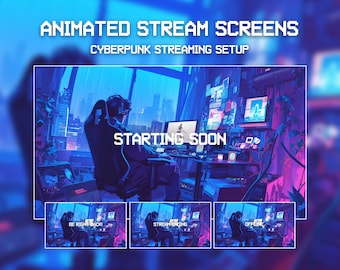 Animated Lofi Twitch Stream Screens | Lofi Streaming Setup | Cyberpunk | Cozy Game Room | Animated Background | Starting Soon BRB | Vtuber