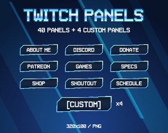 Futuristic Neon Twitch Panels | 40 Panels | Custom Twitch Panels | Blue Twitch Panels | Twitch Overlay Blue | Twitch Assets | Vtuber