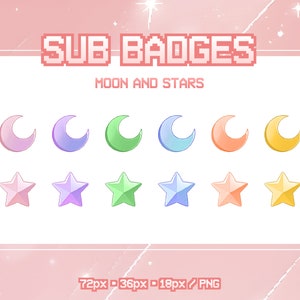 Moon and Stars Twitch Sub Badges | Stream Sub Badges | Emotes | Discord | Celestial | Cute | Kawaii | Space