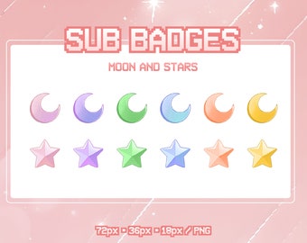 月と星の Twitch サブバッジ | ストリーム サブバッジ | エモート | Discord | 天体 | かわいい | かわいい | 宇宙