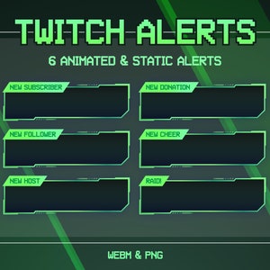 Animated Twitch Stream Alerts | Futuristic Neon Twitch Alerts | Twitch Animated Alert | Twitch Alerts Green | Vtuber | WEBM Format