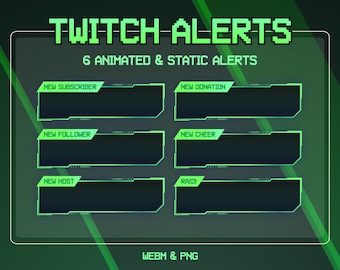 Animated Twitch Stream Alerts | Futuristic Neon Twitch Alerts | Twitch Animated Alert | Twitch Alerts Green | Vtuber | WEBM Format