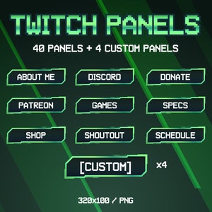 Futuristic Neon Twitch Panels | 40 Panels | Custom Twitch Panels | Green Twitch Panels | Twitch Overlay Green | Twitch Assets | Vtuber