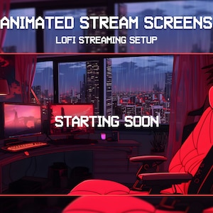Animated Lofi Twitch Stream Screens | Lofi Streaming Setup | Game Room | Red Background | Animated Background | Vtuber