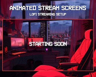 Animated Lofi Twitch Stream Screens | Lofi Streaming Setup | Game Room | Red Background | Animated Background | Vtuber