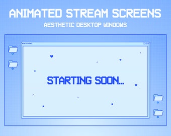 Animated Cozy Twitch Stream Screens | Aesthetic Desktop Windows | Twitch Overlay Blue | Starting Soon | Animated Background | Vtuber