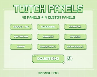 Pastel Twitch Panels | 40 Panels | Custom Twitch Panels | Green Pixel Panels | Twitch Overlay Green | Bit Panels | Twitch Assets | Vtuber