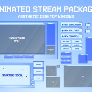 Animiertes Cosy Twitch Overlay Stream Paket | Ästhetische Desktop-Fenster | Twitch Overlay Blau | Animierter Hintergrund | Minimalistisch | Vtuber