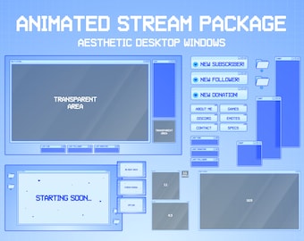 Animated Cozy Twitch Overlay Stream Package | Aesthetic Desktop Windows | Twitch Overlay Blue | Animated Background | Minimalistic | Vtuber