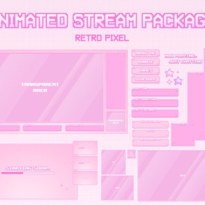 Animated Cozy Twitch Overlay Stream Package | Retro Pixel Pink | Twitch Overlay Pink | Animated Background | Minimalistic | Vtuber