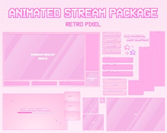 Animated Cozy Twitch Overlay Stream Package | Retro Pixel Pink | Twitch Overlay Pink | Animated Background | Minimalistic | Vtuber