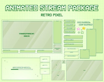 Animated Cozy Twitch Overlay Stream Package | Twitch Overlay Green | Retro Pixel Green | Animated Background | Minimalistic | Twitch Scene