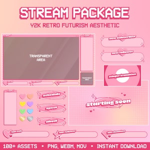 Animated Pink Twitch Overlay Stream Package | Y2K Retro Aesthetic | Twitch Overlay Pink | Twitch Panels | Twitch Transition | Twitch Chat